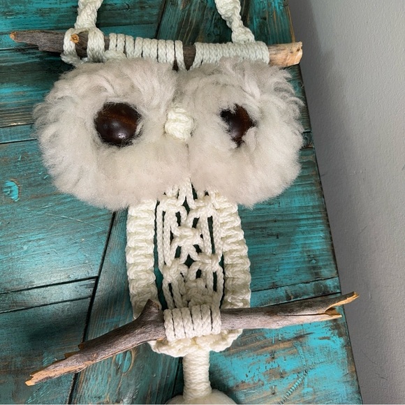 Vintage Macrame Owl Hanging Decor MCM - Picture 2 of 8